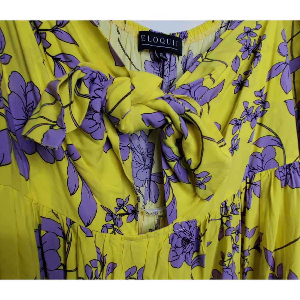 Eloquii Yellow Purple Tie Front Skirted Maxi Dress Flirty Sexy Romantic, 16 - Picture 8 of 9